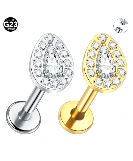 Labret tytan srebrny cyrkonie łezki 1.2*8mm helix stud