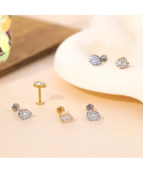 Labret tytan srebrny cyrkonie łezki 1.2*8mm helix stud