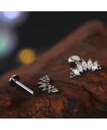 Labret tytan srebrny cyrkonie łezki 1.2*8mm helix stud