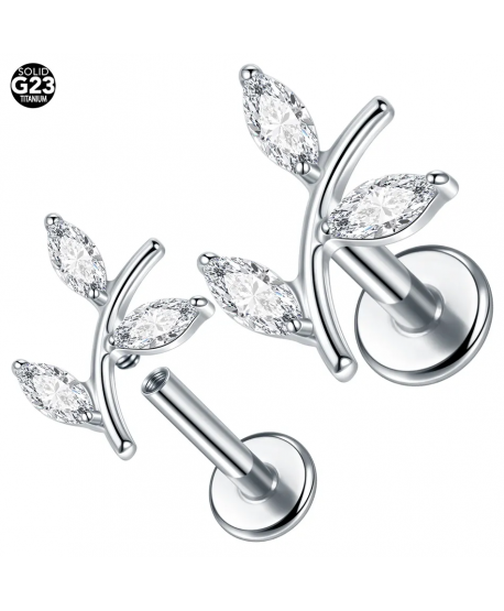 Labret tytan srebrny cyrkonie gałązka 1.2*8mm helix stud