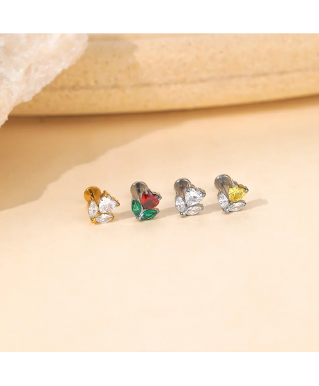 Labret tytan srebrny złoty tulipan cyrkonie 1.2*8mm helix stud