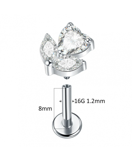 Labret tytan srebrny złoty tulipan cyrkonie 1.2*8mm helix stud