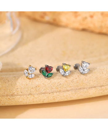 Labret tytan srebrny złoty tulipan cyrkonie 1.2*8mm helix stud