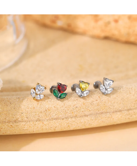 Labret tytan srebrny złoty tulipan cyrkonie 1.2*8mm helix stud