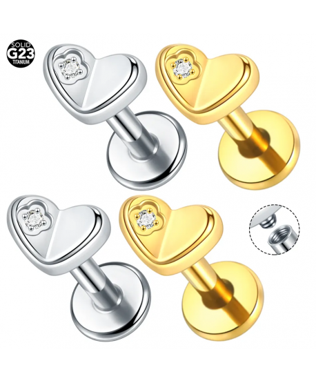 Labret tytan srebrny złoty serduszko 1.2*8mm helix stud