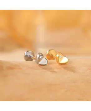 Labret tytan srebrny złoty serduszko