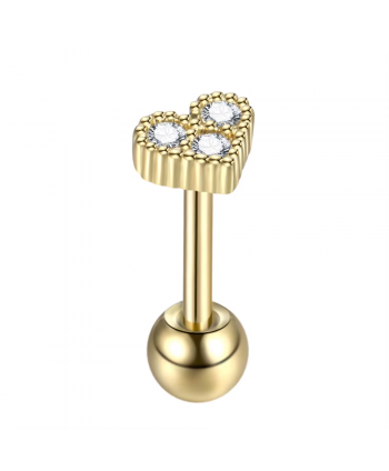 Labret stal złote serduszko z kulką 1.2*8mm helix stud