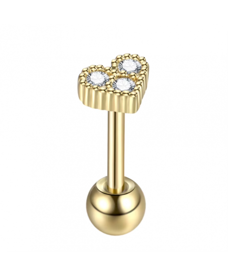Labret stal złote serduszko z kulką 1.2*8mm helix stud