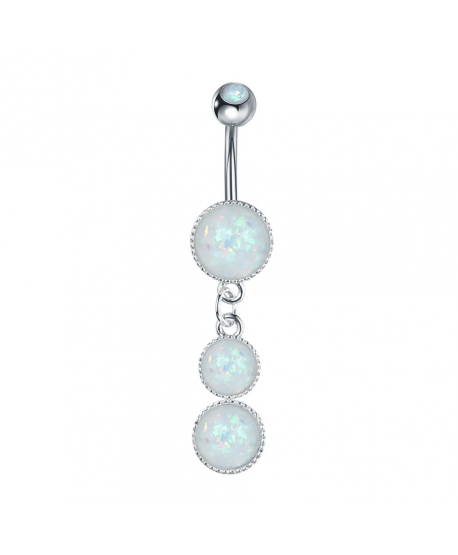 Kolczyki do pępka wiszące stal kamień opal