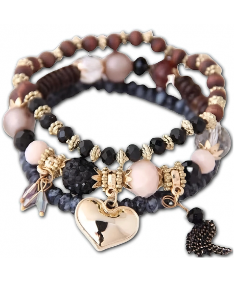 Zestaw koralikowych bransoletek z serduszkiem