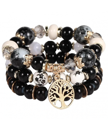 Zestaw koralikowych bransoletek z drzewkiem szczęścia