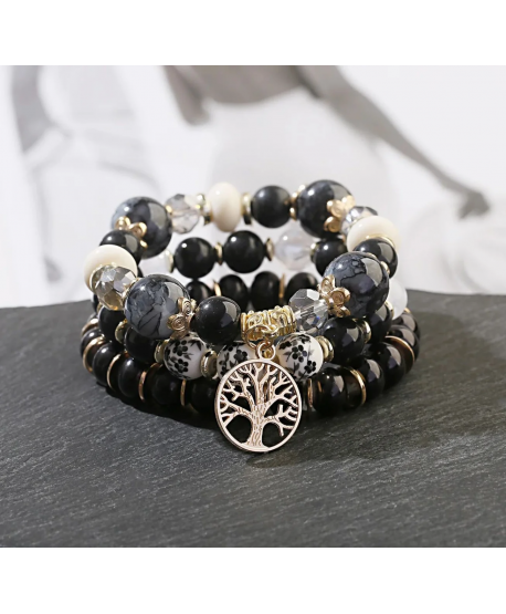 Zestaw koralikowych bransoletek z drzewkiem szczęścia