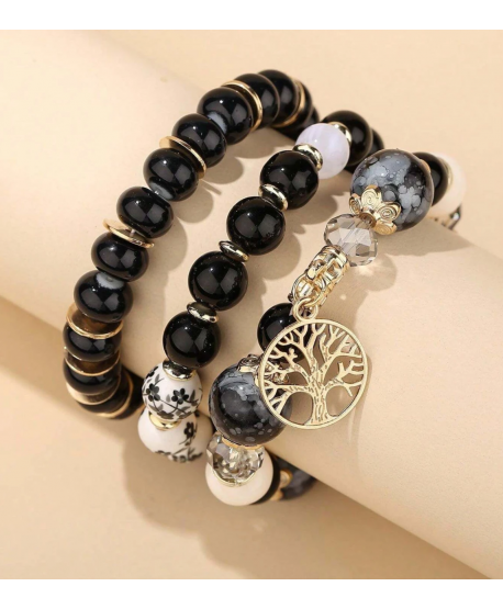Zestaw koralikowych bransoletek z drzewkiem szczęścia