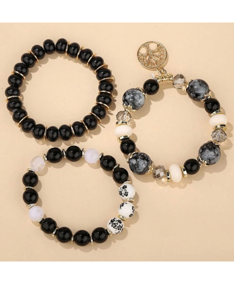 Zestaw koralikowych bransoletek z drzewkiem szczęścia