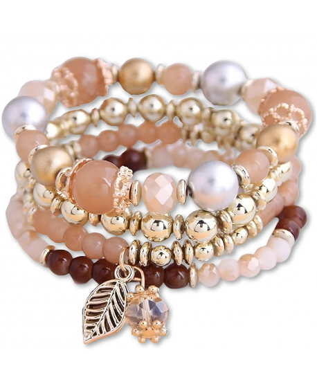 Zestaw koralikowych złotych bransoletek