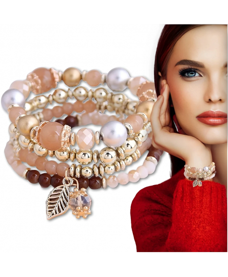 Zestaw koralikowych złotych bransoletek