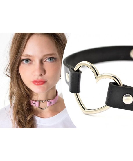 Choker czarny a'la skórzany z sercem obroża