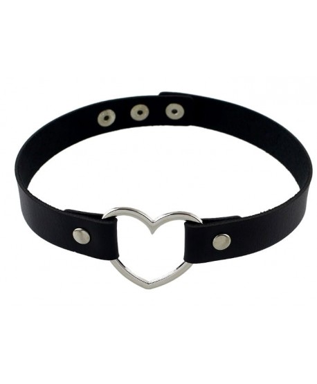 Choker czarny a'la skórzany z sercem obroża