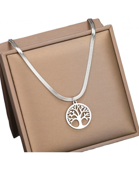 Naszyjnik stal srebrna żmijka z drzewkiem szczęścia