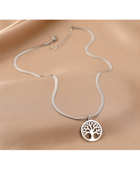 Naszyjnik stal srebrna żmijka z drzewkiem szczęścia