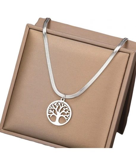 Naszyjnik stal srebrna żmijka z drzewkiem szczęścia