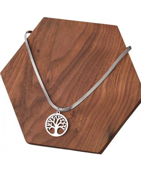 Naszyjnik stal srebrna żmijka z drzewkiem szczęścia