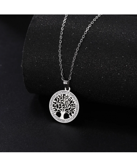 Naszyjnik stal srebrny z drzewkiem szczęścia z cyrkoniami