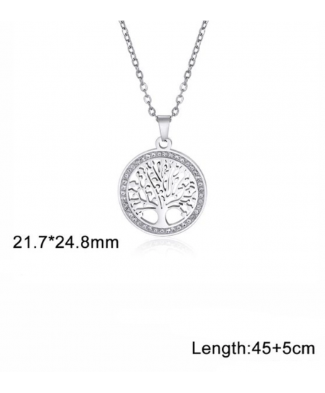 Naszyjnik stal srebrny z drzewkiem szczęścia z cyrkoniami