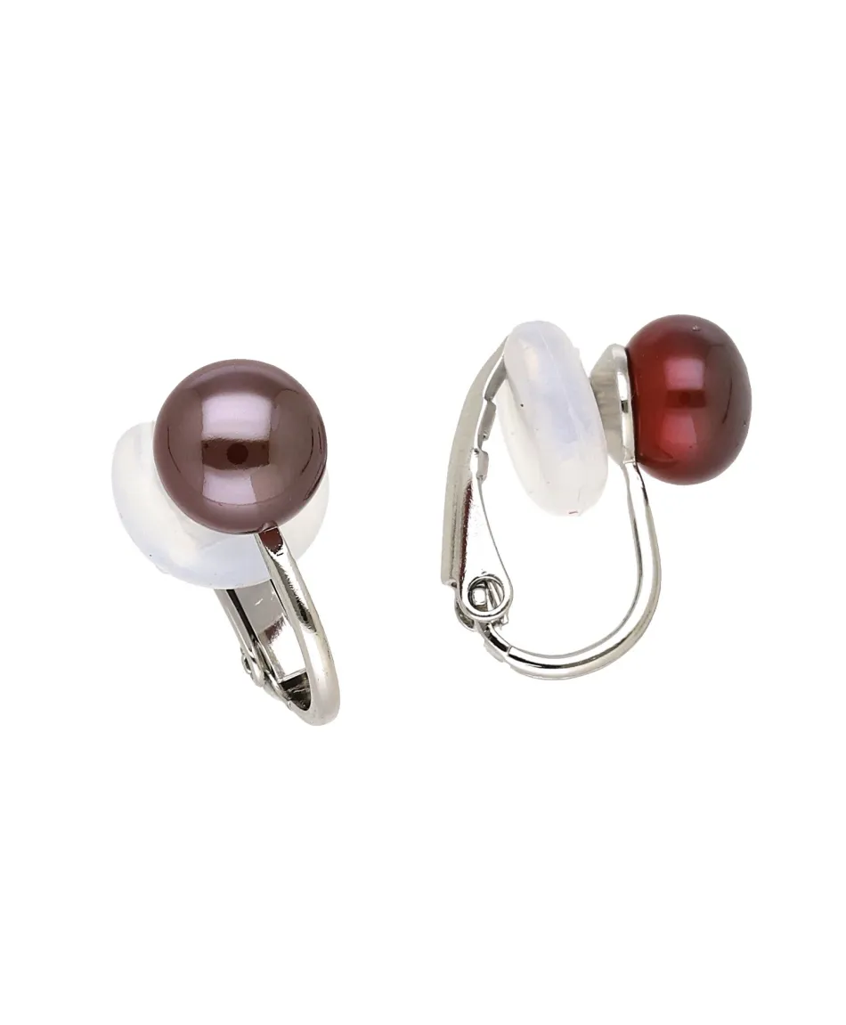 Klipsy stal perełka ciemna wiśnia