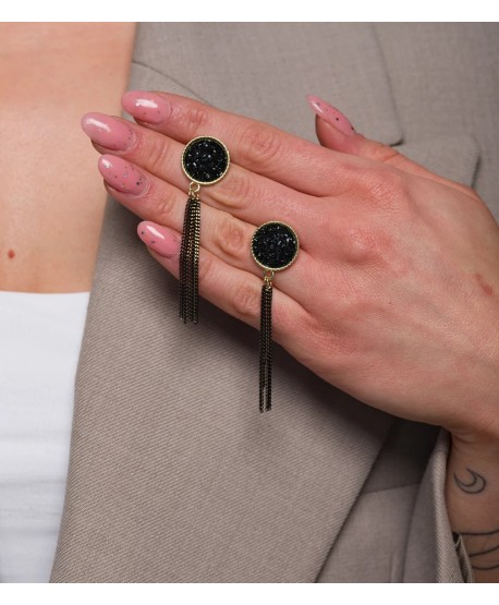 Kolczyki czarno-złote łańcuszki