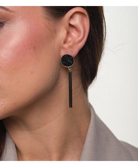 Kolczyki czarno-złote łańcuszki
