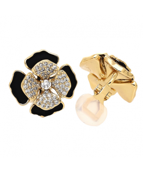 Klipsy stal czarno-złote kwiatuszki
