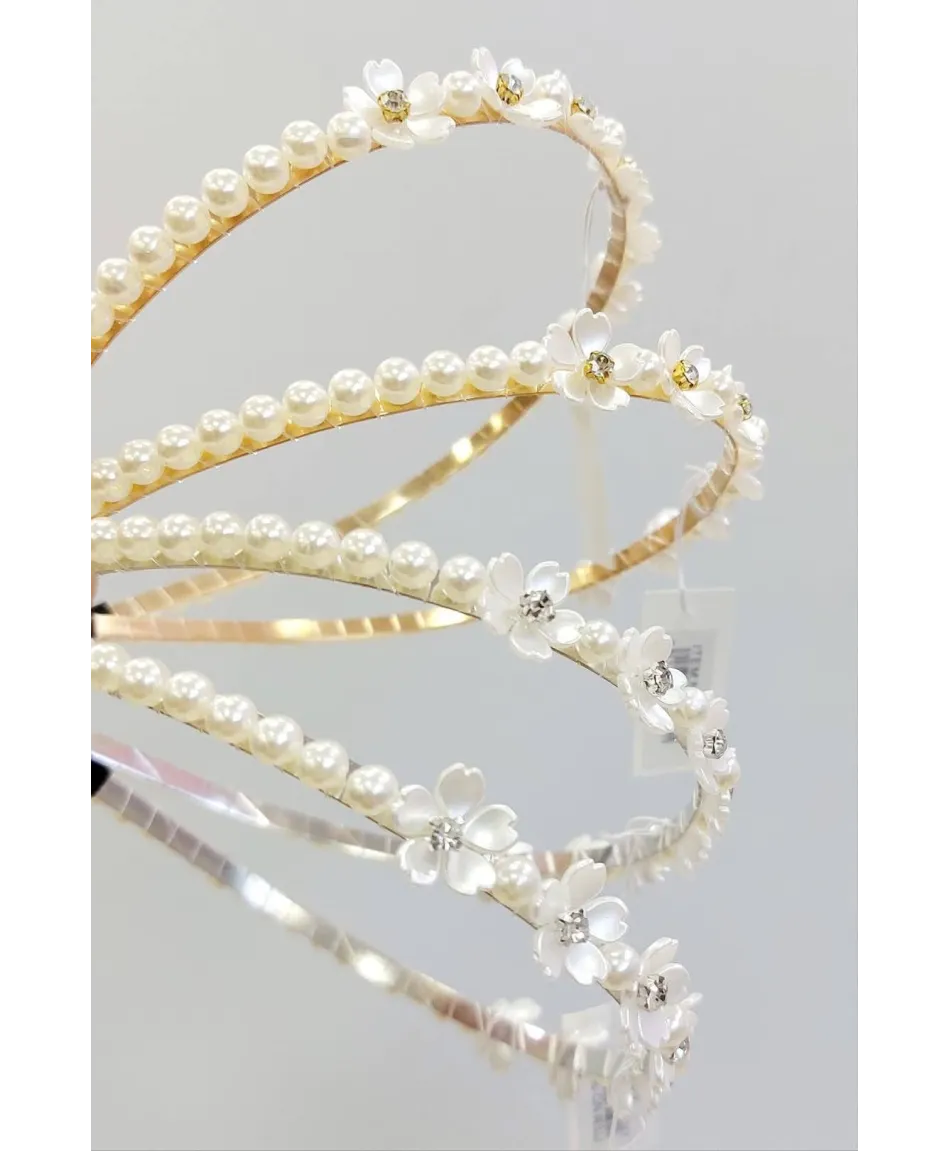 Opaska z perełek z kwiatuszkami