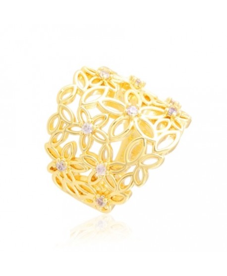 Pierścionek stal złoty duży z kwiatuszkami