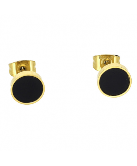 Kolczyki stal sztyfty czarne kółeczka z obwódką