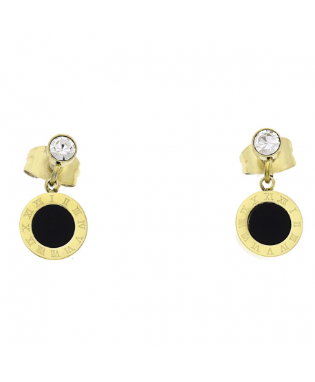 Kolczyki stal sztyfty wiszące czarne kółeczka z obwódką