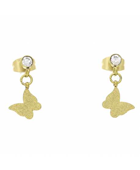 Kolczyki stal sztyfty wiszące brokatowe motylki