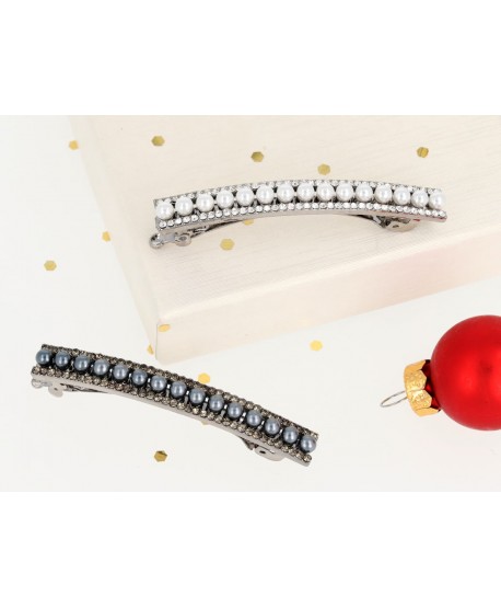 Spinka automatyczna srebrna z perełkami