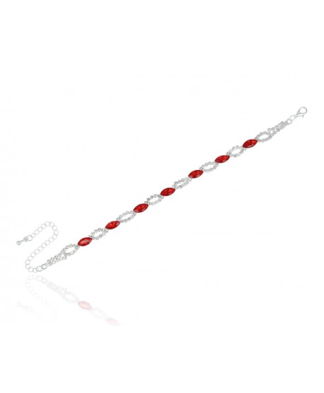 Bransoletka srebrna czerwona błyszczące łezki