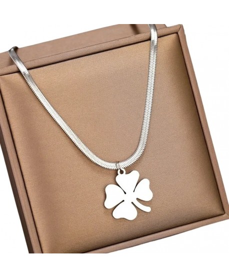 Naszyjnik stal srebrny żmijka z koniczynką