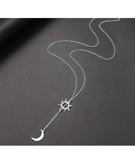 Naszyjnik stal srebrny krawatka księżyc i słońce