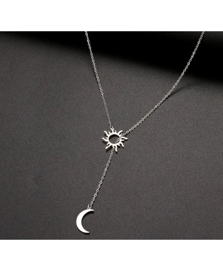 Naszyjnik stal srebrny krawatka księżyc i słońce