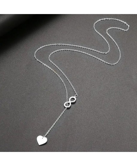 Naszyjnik stal srebrny krawatka nieskończoność i serce