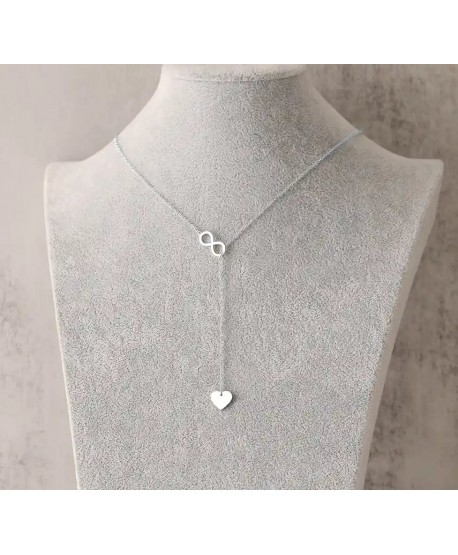 Naszyjnik stal srebrny krawatka nieskończoność i serce