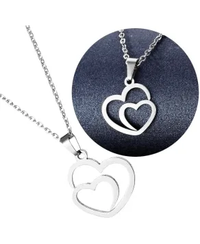 Naszyjnik stal srebrny dwa serca