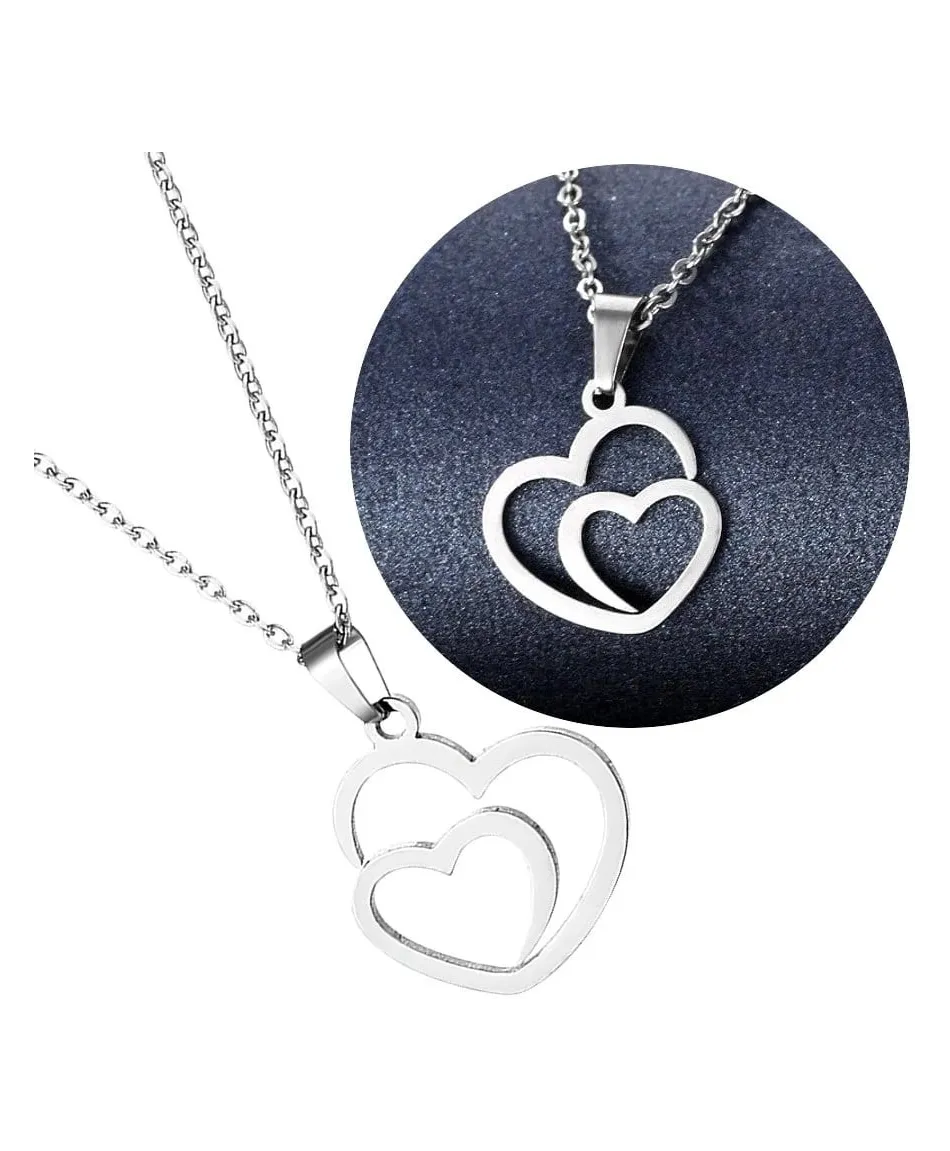 Naszyjnik stal srebrny dwa serca