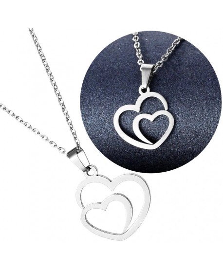 Naszyjnik stal srebrny dwa serca
