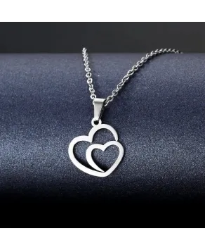 Naszyjnik stal srebrny dwa serca