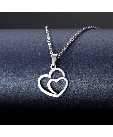 Naszyjnik stal srebrny dwa serca