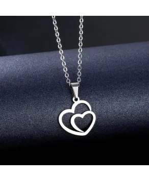 Naszyjnik stal srebrny dwa serca